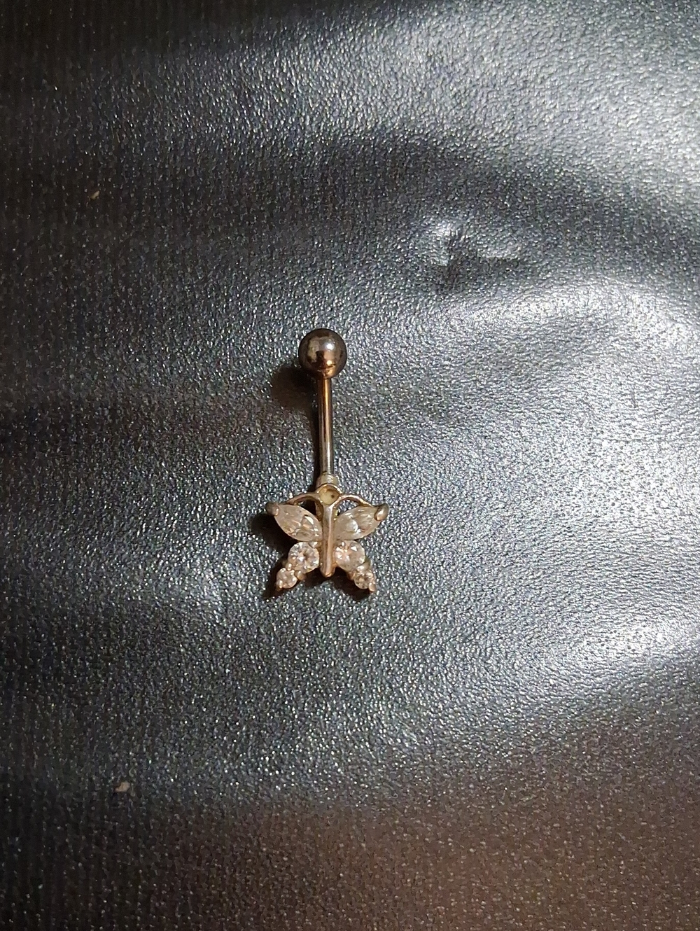 Butterfly Belly Button Ring - Clear Crystal